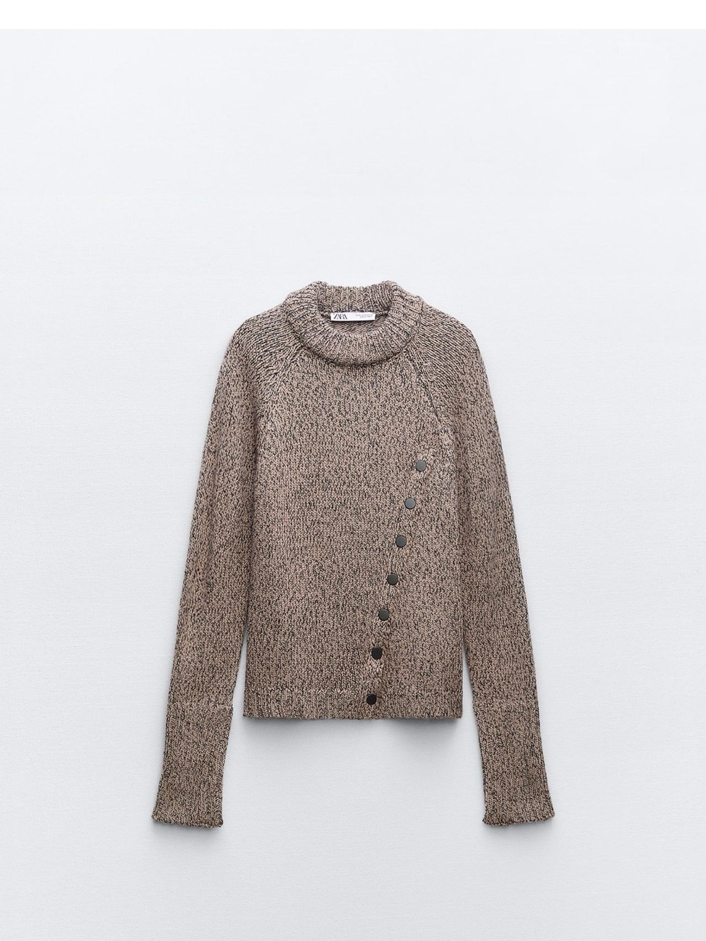 Zara Marled Taupe Button-Accent Women's Sweater